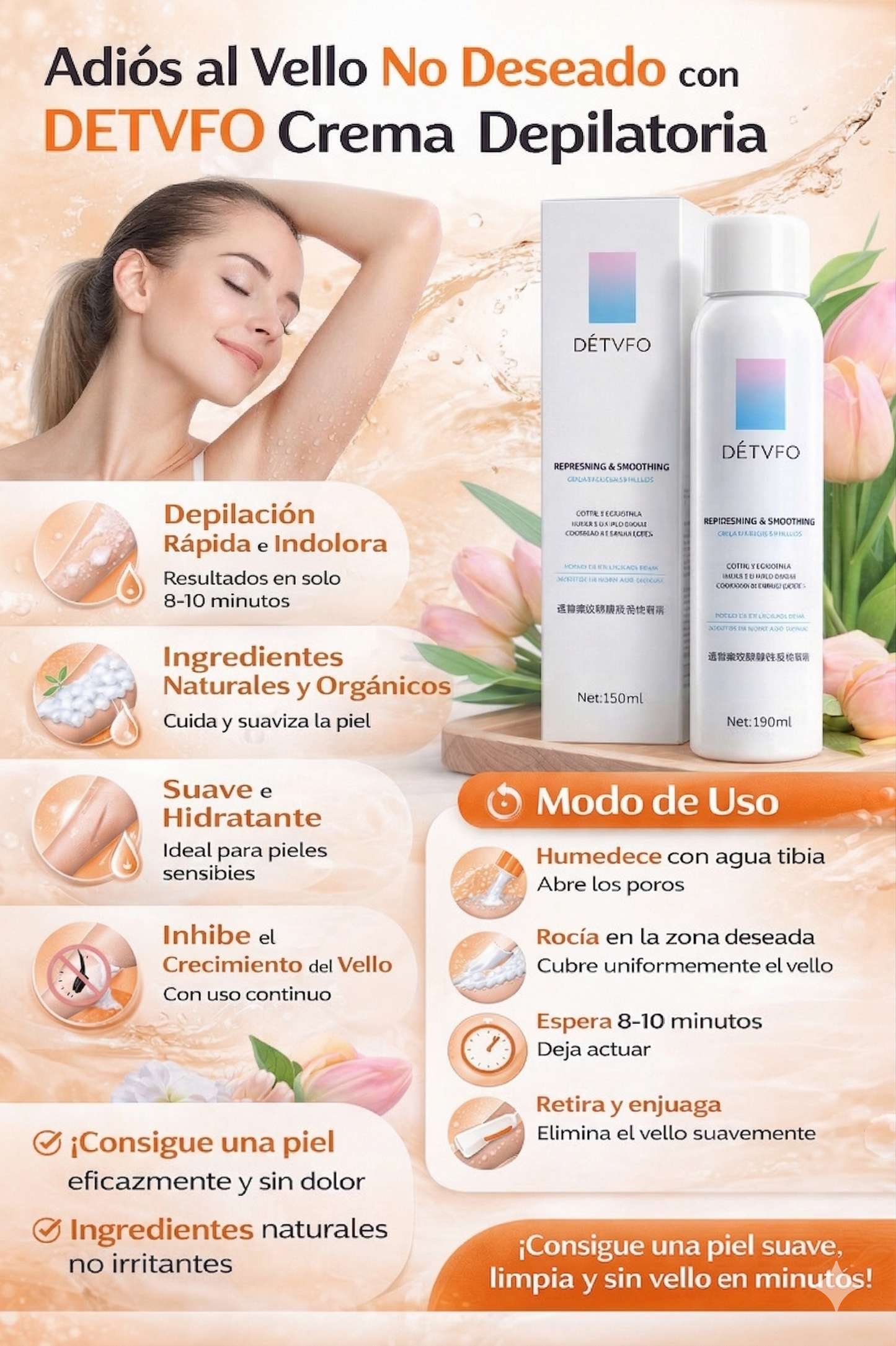 CREMA DEPILATORIA/ DETVFO – Eliminación Rápida y Sin Dolor