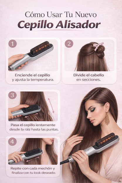 Cepillo alisador de cabello 2 en 1 con pantalla LED y temperatura de precisión
