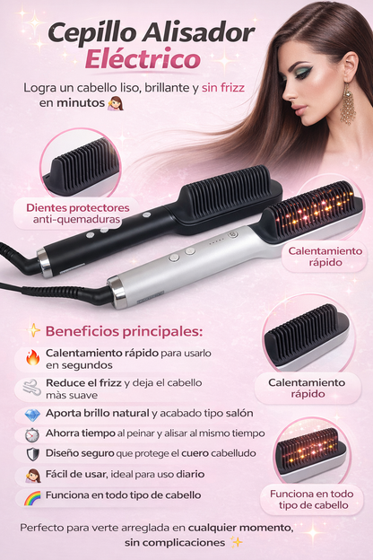Cepillo alisador de cabello 2 en 1 con pantalla LED y temperatura de precisión